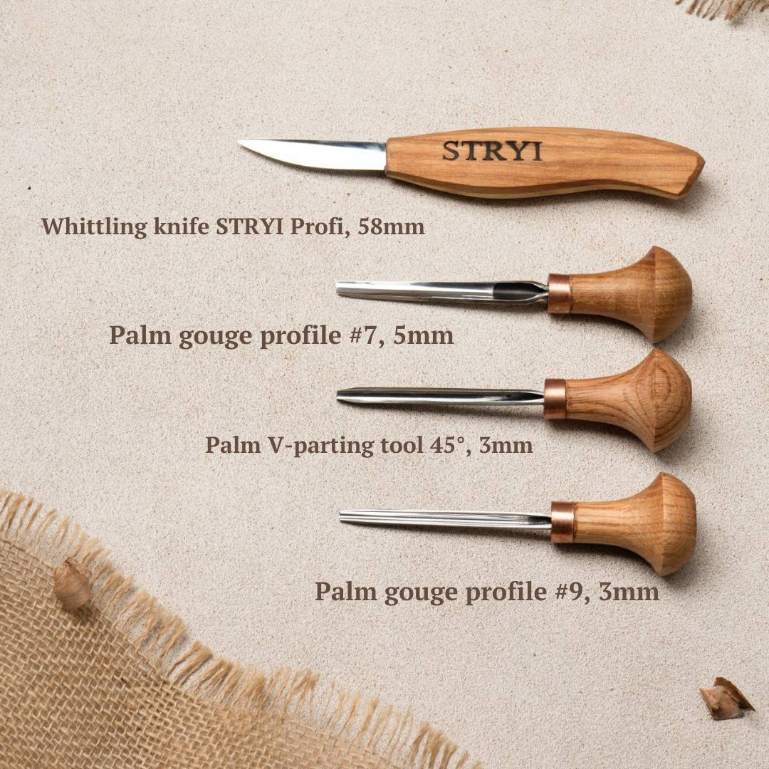 Basic wood carving figure tools set 4pcs STRYI wood carving tools, Сarving kit, Set for whittling figures