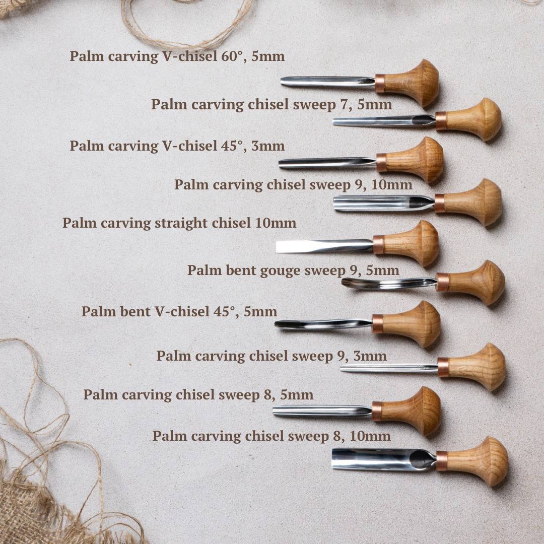 Palm carving tools set of 10 pcs, Gravers and burins toolkit STRYI Profi, Gift ready