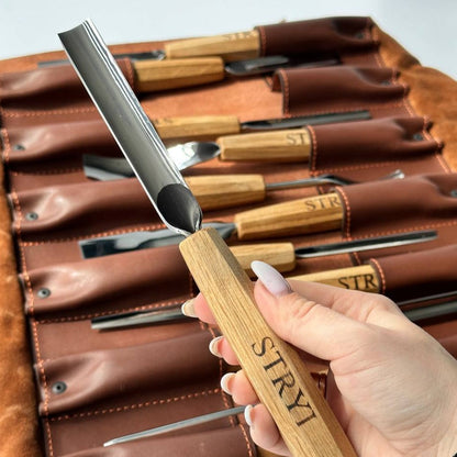 Wood carving kit for relief carving in leather case, 12pcs STRYI Profi, Chisels set, Gouges set, Gift ready