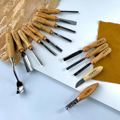 Versatile Сarving Toolset of 14 pcs for relief caving, Making figurines, Chisels set