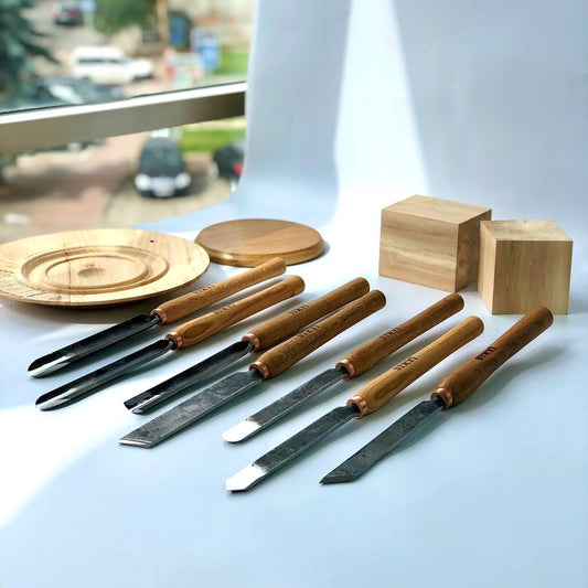 Wood turning toolset of 7 Wood Turning chisels STRYI Standart in roll-case, Woodturning kit, Gift for woodworker, Lathe Tools