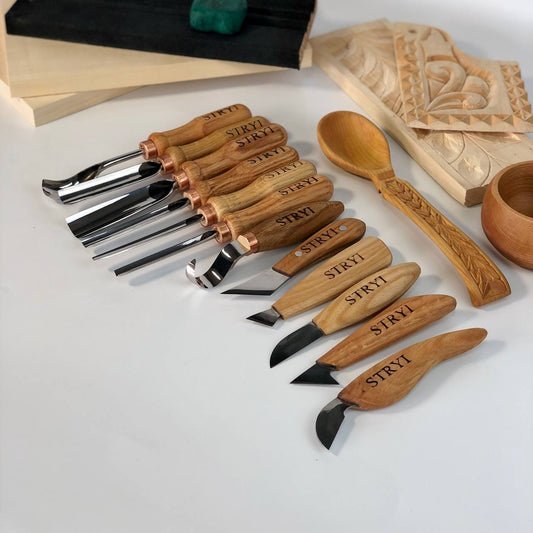 Wood carving  toolset 12 pcs Chisels and Gouges  STRYI Profi, Tools for wood carving, Woodworking kit