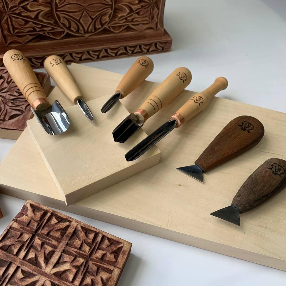 Wood carving set of 7 tools for chip carving STRYI Profi, Chip carving tools, Set for start carving, Gift for young man