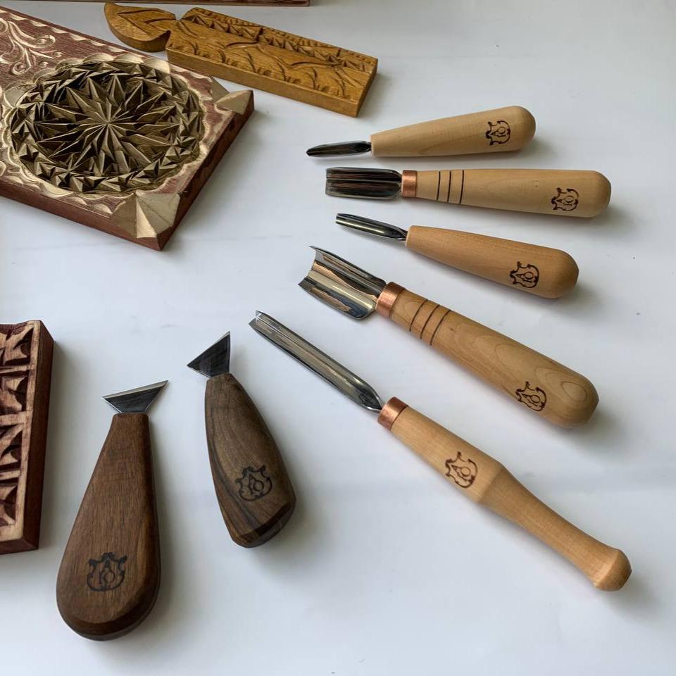 Wood carving set of 7 tools for chip carving STRYI Profi, Chip carving tools, Set for start carving, Gift for young man