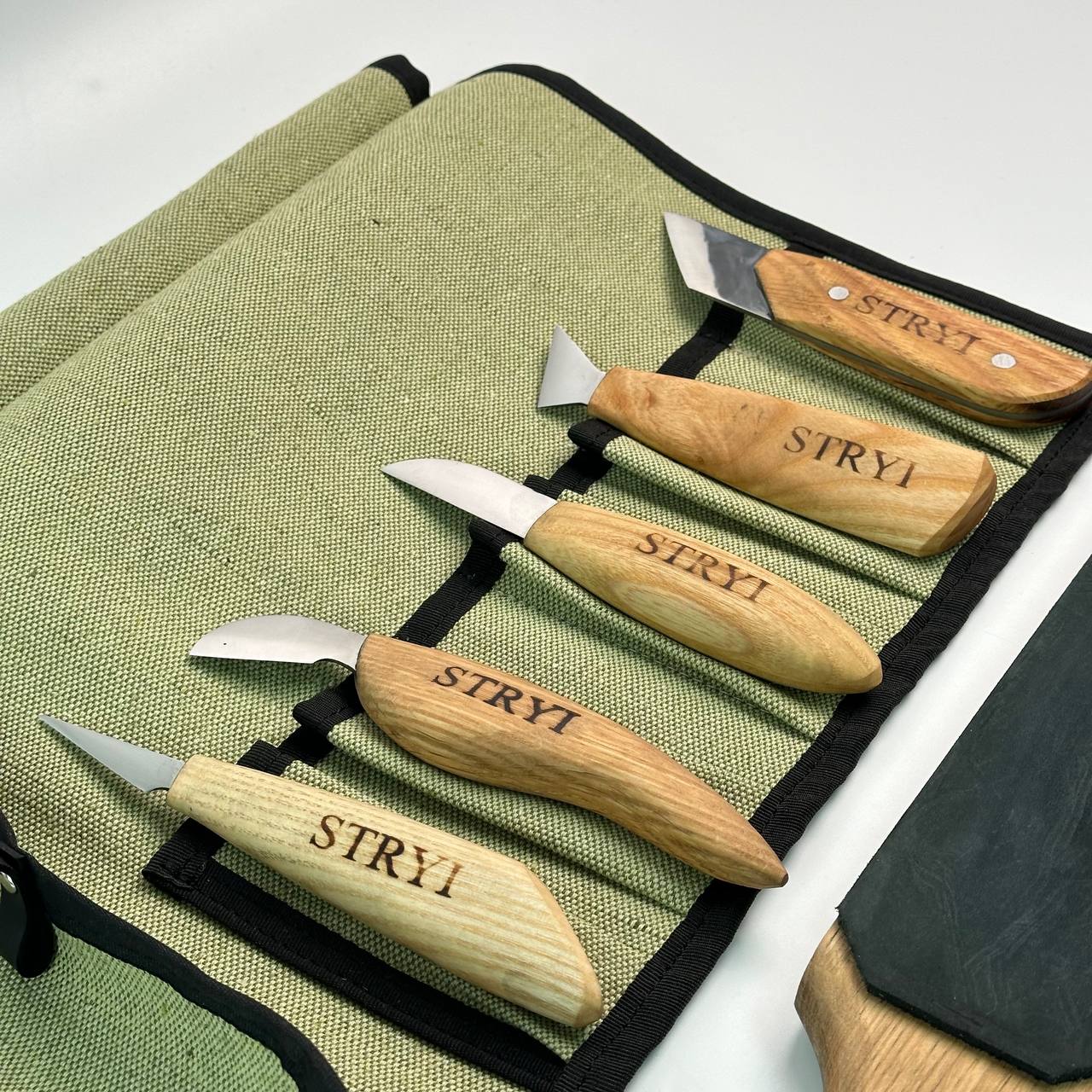 Wood carving knives set 5pcs in tarpaulin case STRYI, Stryi Carving knives