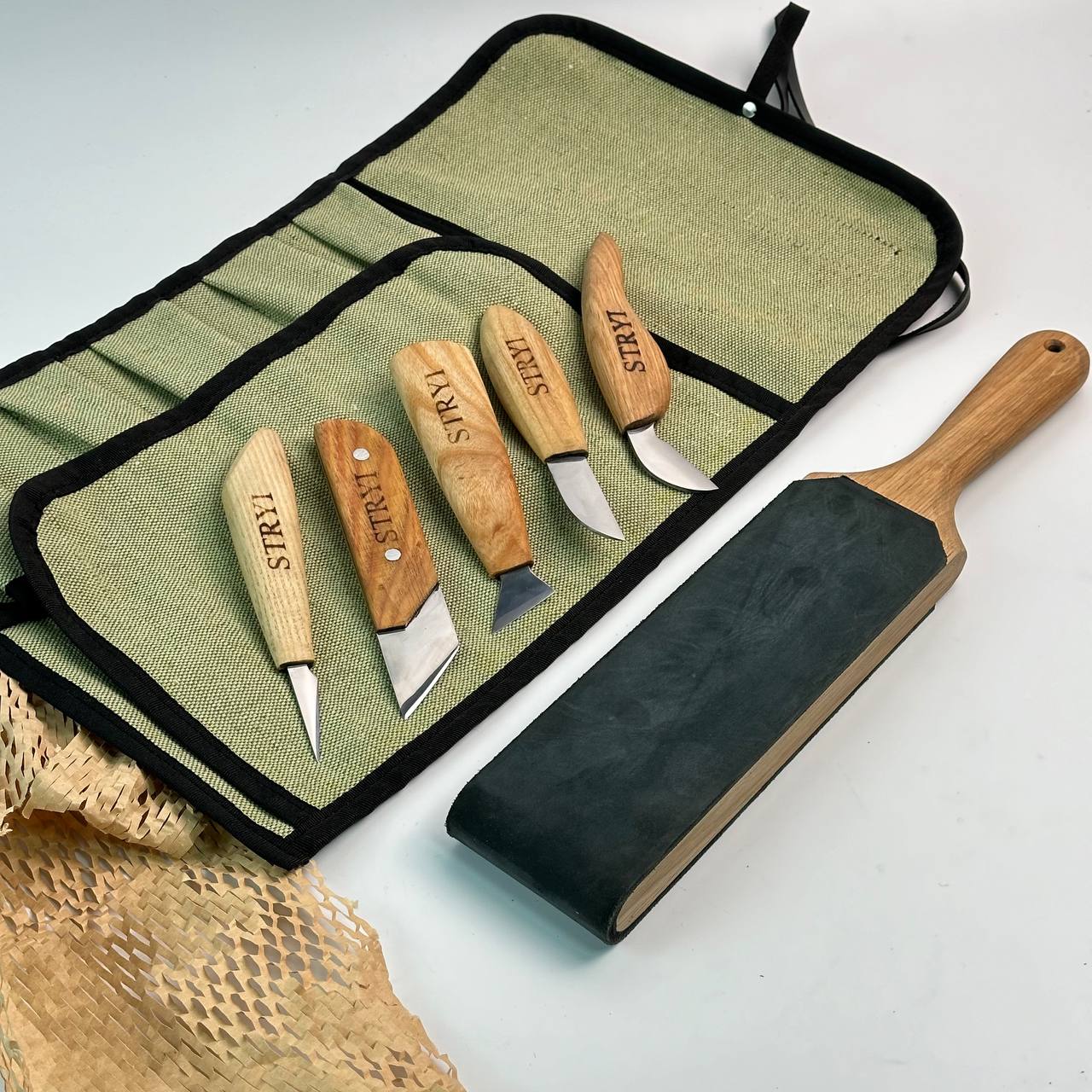 Wood carving knives set 5pcs in tarpaulin case STRYI, Stryi Carving knives