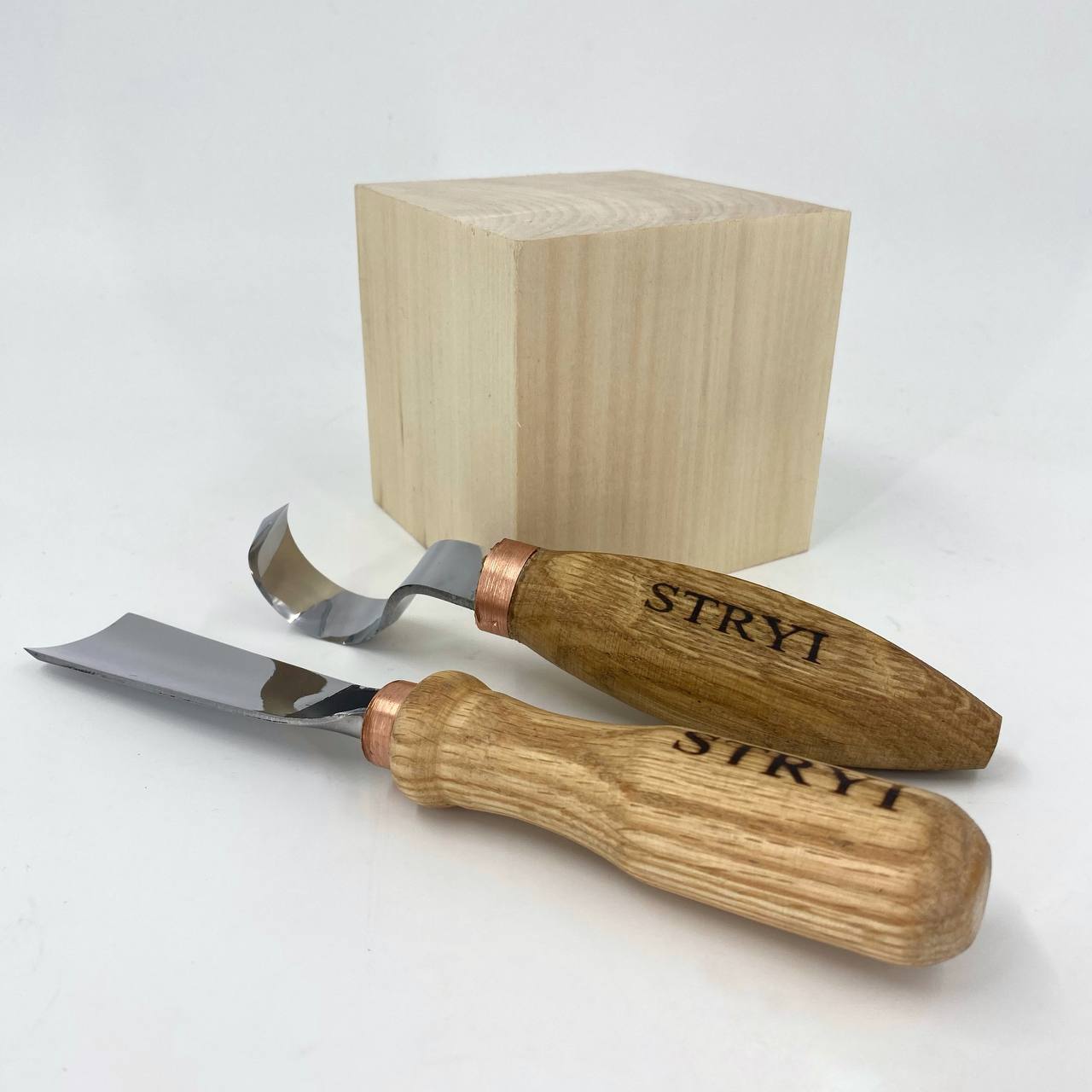 Bowl carving kit for starter STRYI Profi, 2 pcs, with Basswood blank