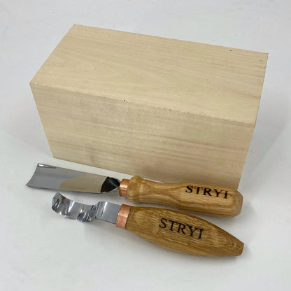 Bowl carving kit for starter STRYI Profi, 2 pcs, with Basswood blank